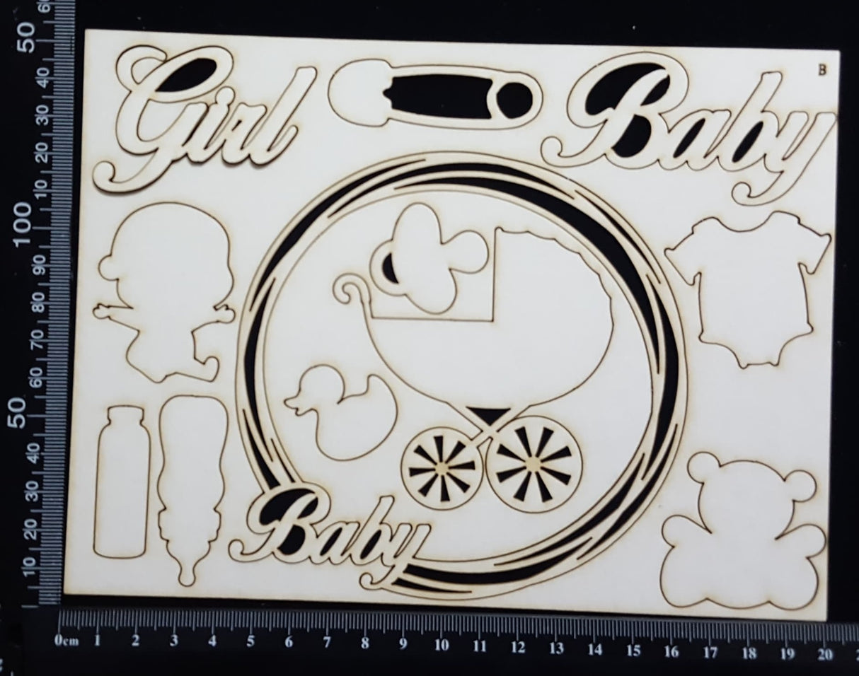 Baby Elements - Set B - Girl - White Chipboard