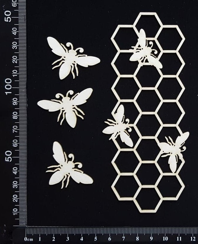 Bee and Honeycomb Border - C - Small - White Chipboard