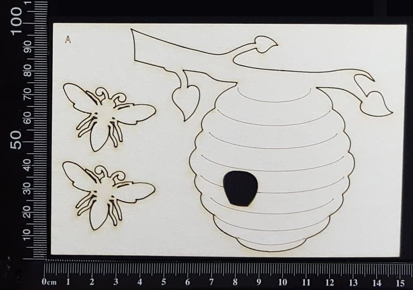 Bees and Hive Set - A - White Chipboard