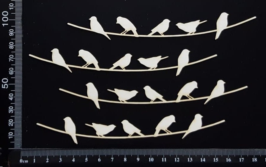 Birds on Wires Set - C - Small - White Chipboard