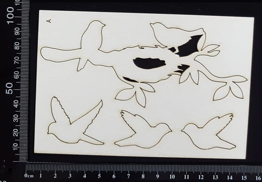 Birds on a Branch Set - A - White Chipboard