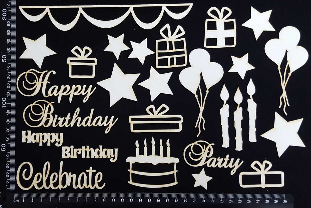 Birthday Elements - Set A - White Chipboard