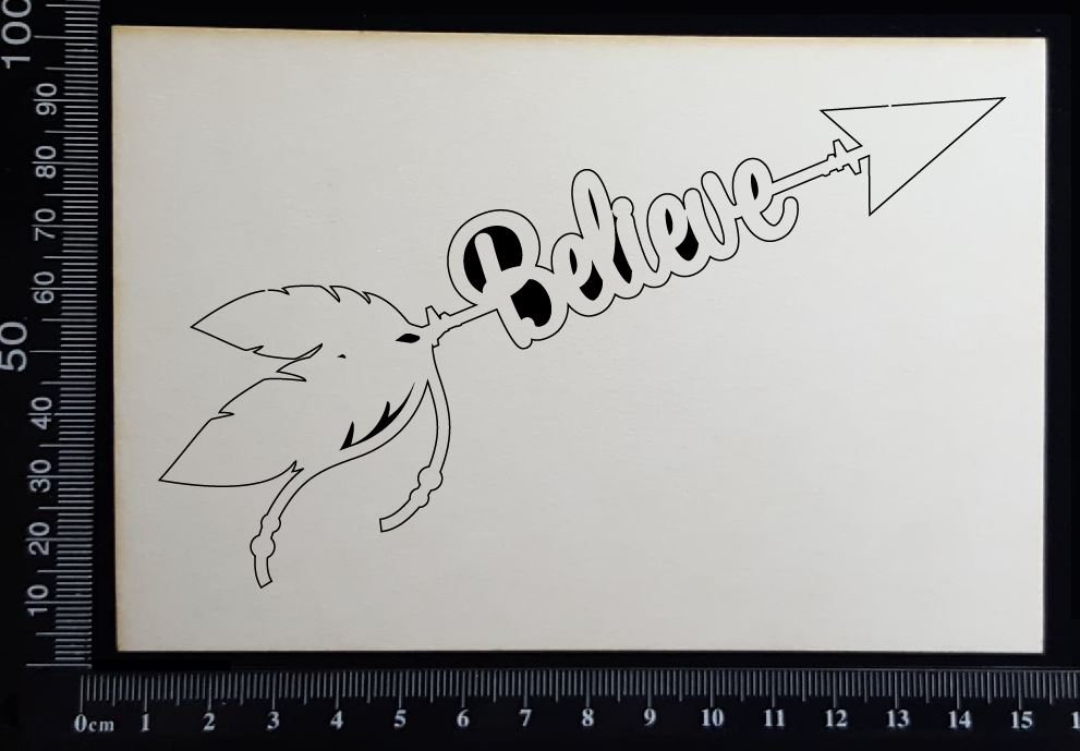 Boho Word Arrow - Believe - White Chipboard