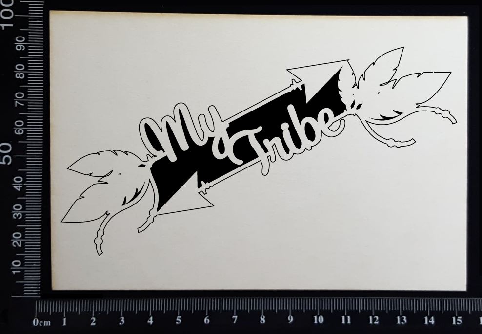 Boho Word Arrow - My Tribe - White Chipboard