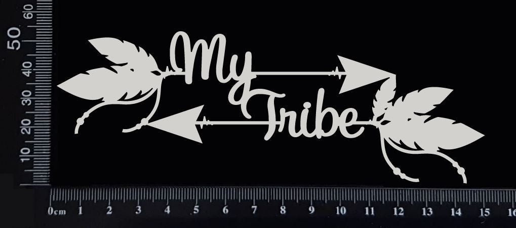 Boho Word Arrow - My Tribe - White Chipboard