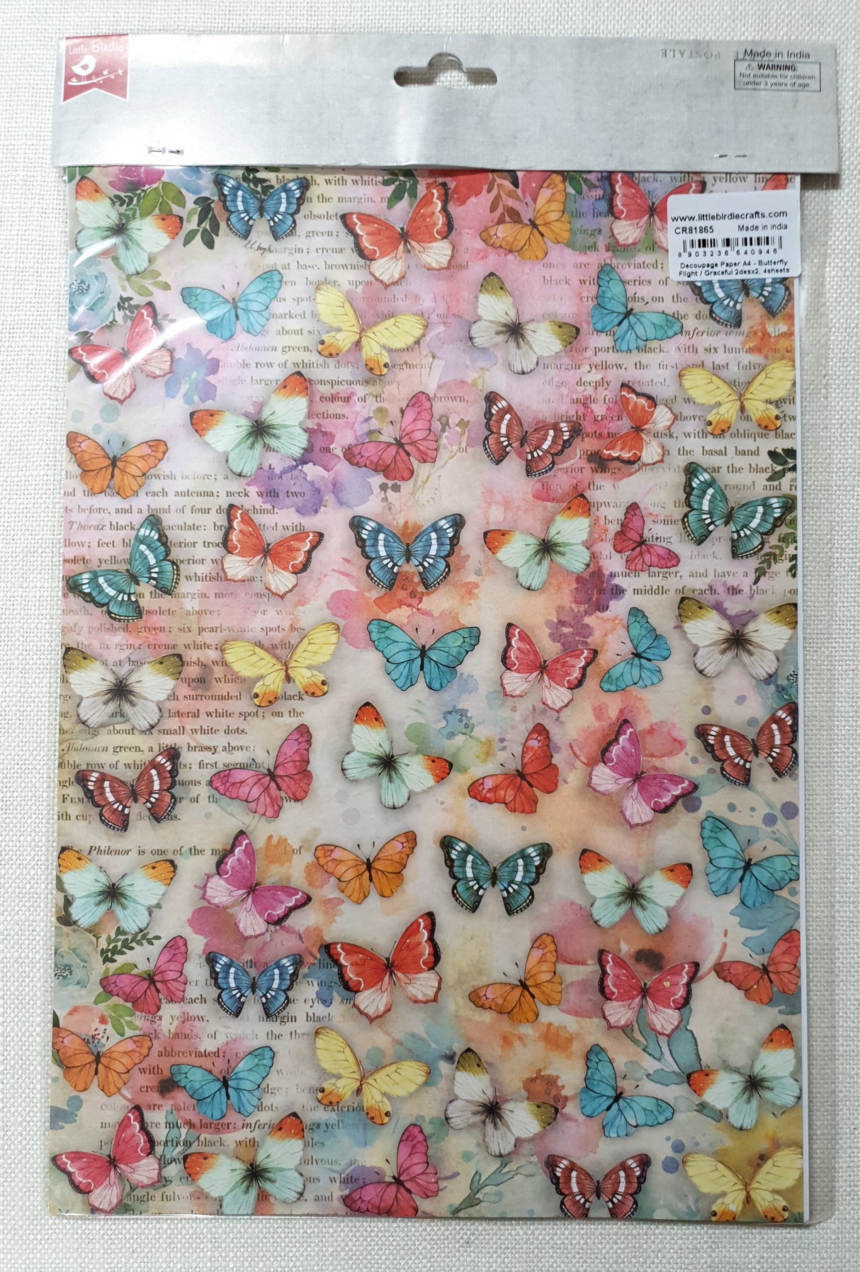 Decoupage Paper - A4 size - 4 sheets - (DP-1008) - Butterfly Flight / Graceful