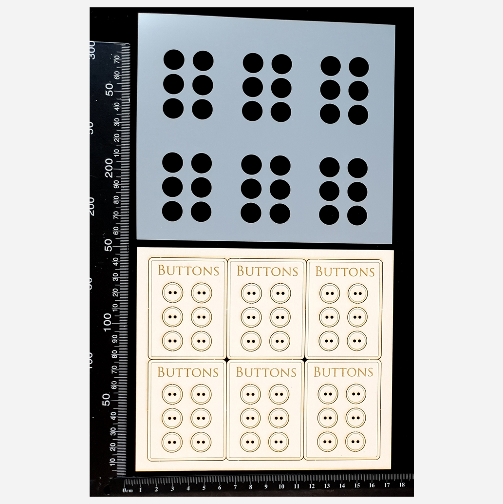 Set of 6 White Chipboard Button Cards & Matching Stencil