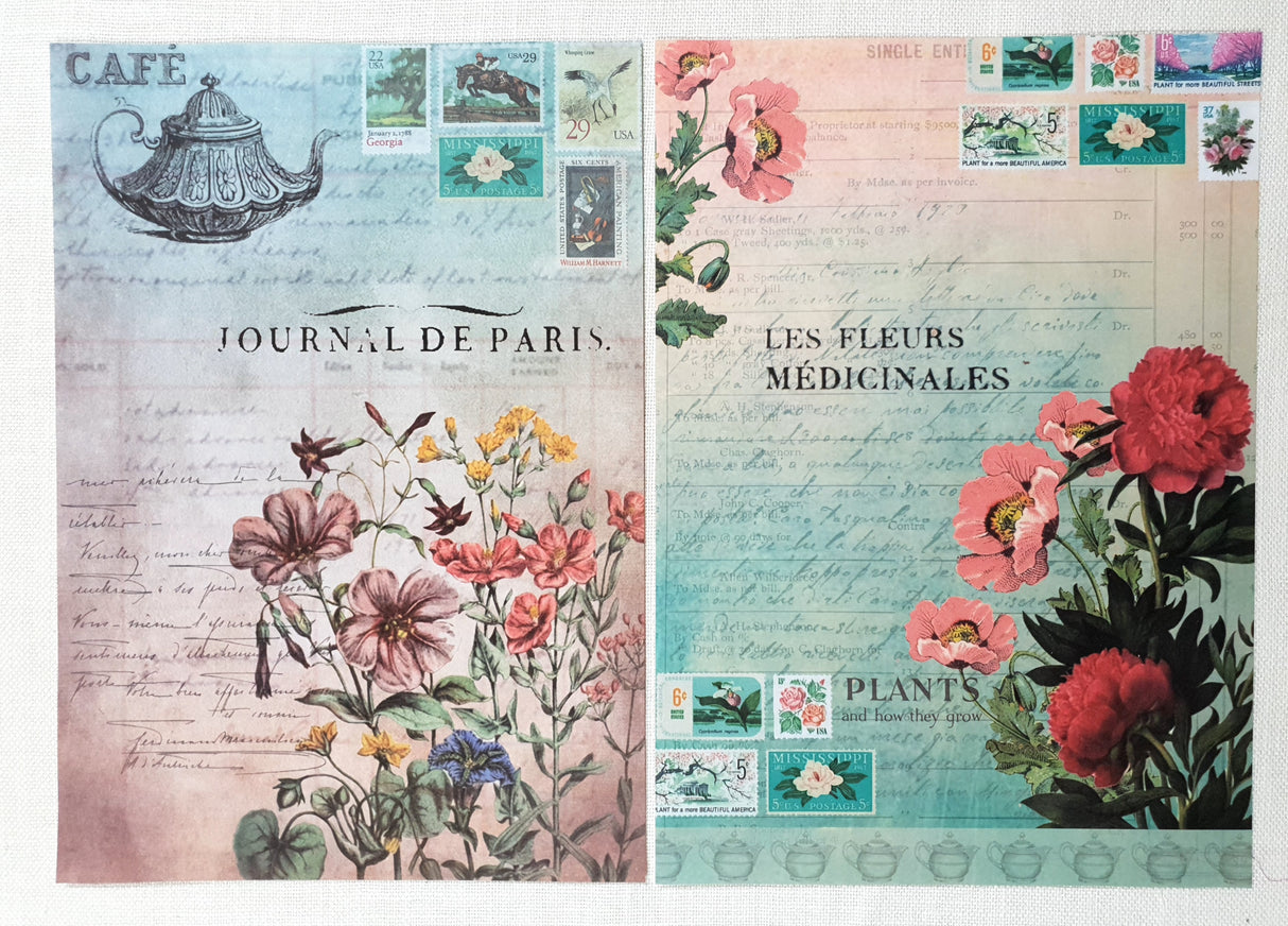 Decoupage Paper - A4 size - 4 sheets - (DP-1007) - Café Journal / Fleur Fields