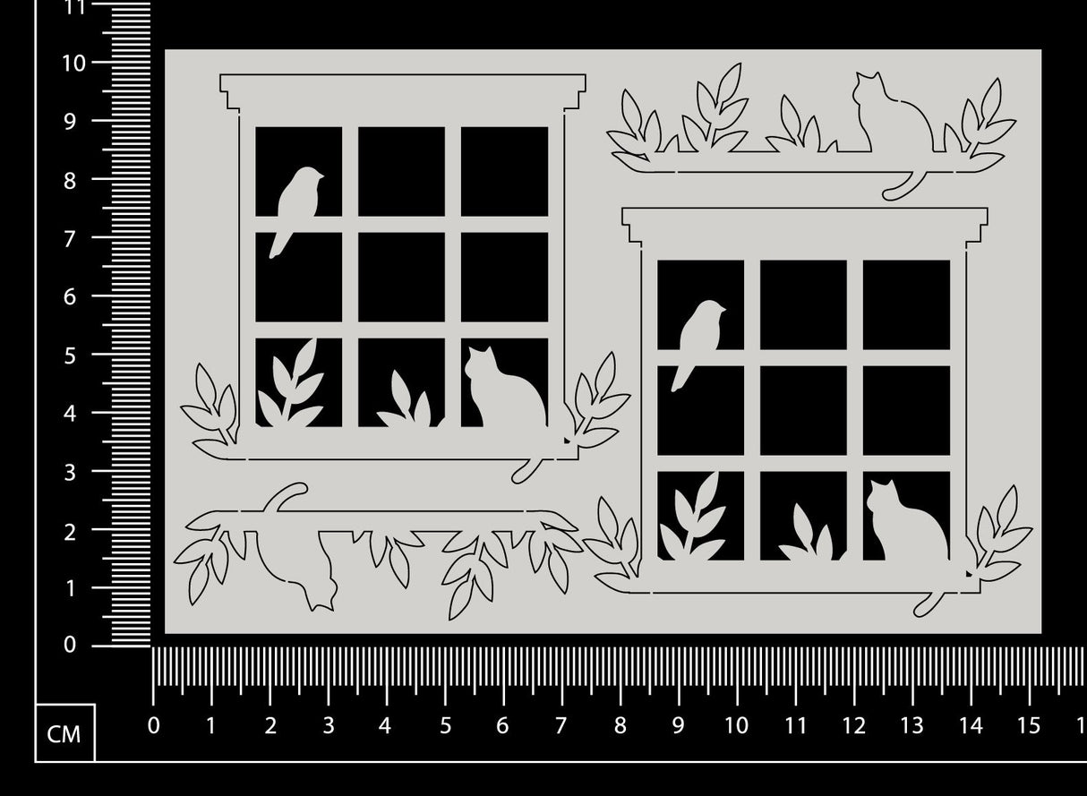Cat in a Window Set - B - White Chipboard
