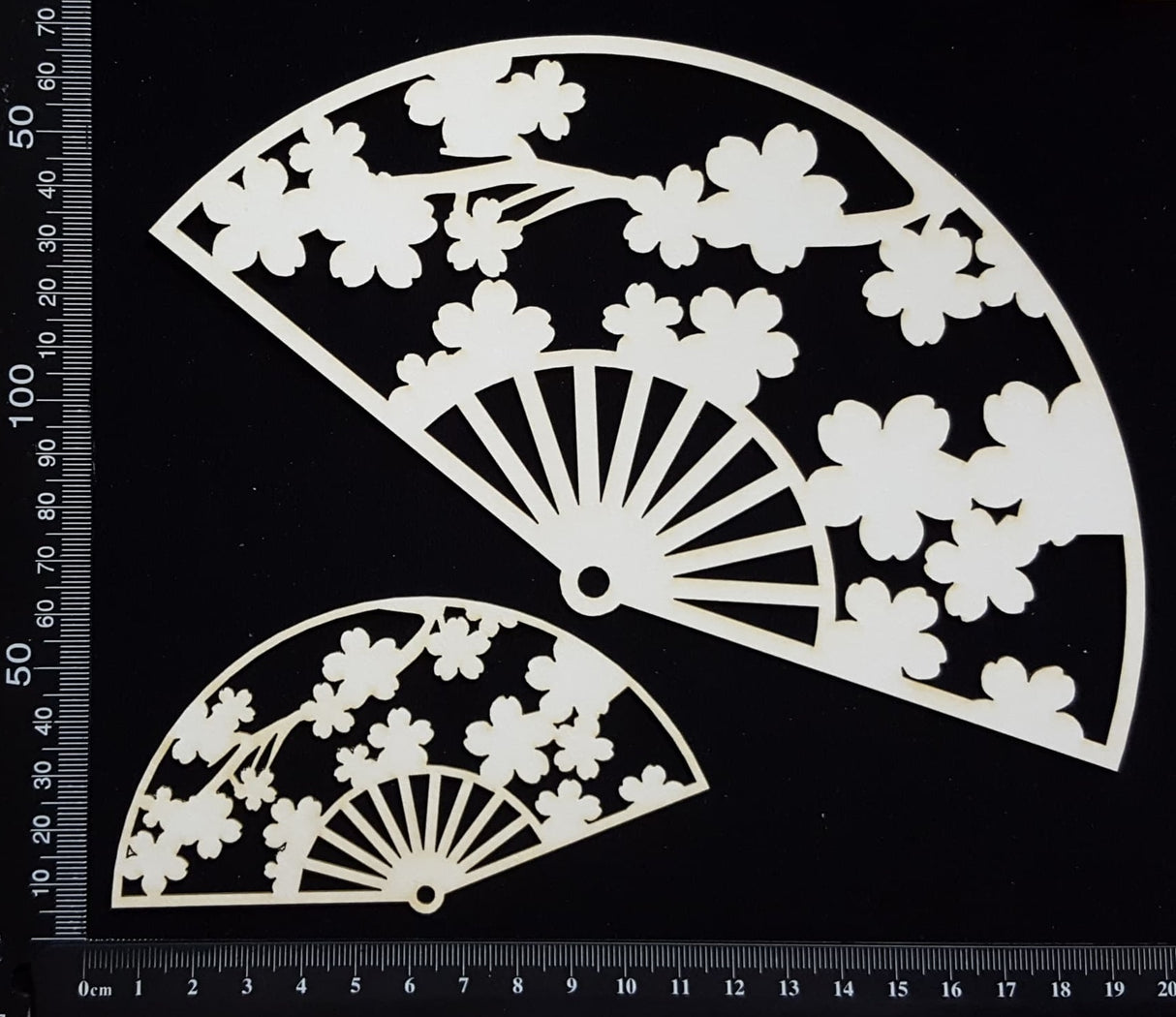 Cherry Blossom Fan - C - Set of 2 - White Chipboard
