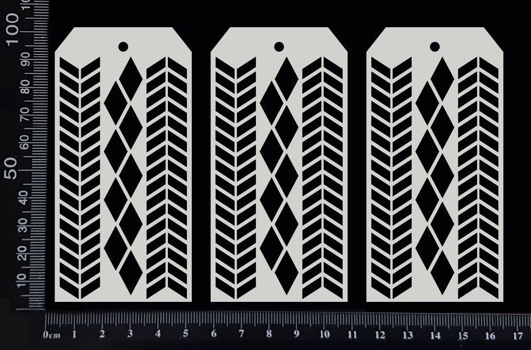 Chevron and Harlequin Tags Set - AA - Small - White Chipboard