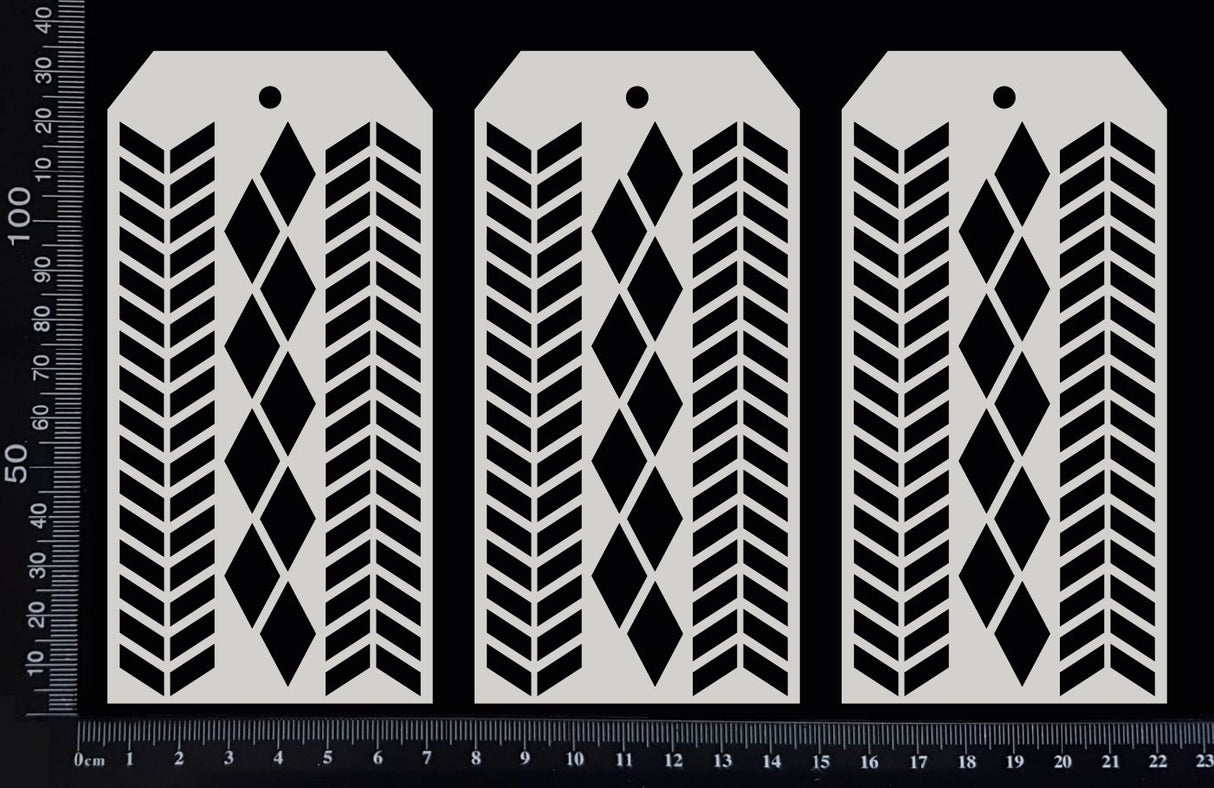 Chevron and Harlequin Tags Set - AB - Medium - White Chipboard