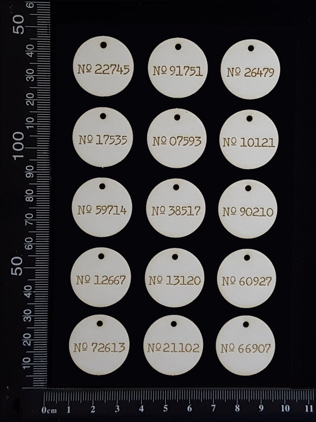 Laser Engraved Circle Number Tags - C - White Chipboard