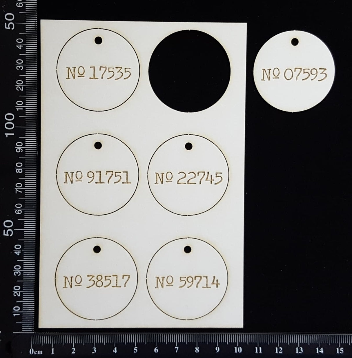 Laser Engraved Circle Number Tags - A - White Chipboard