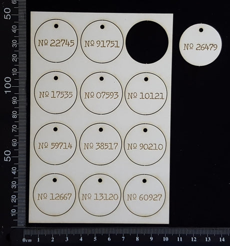 Laser Engraved Circle Number Tags - B - White Chipboard