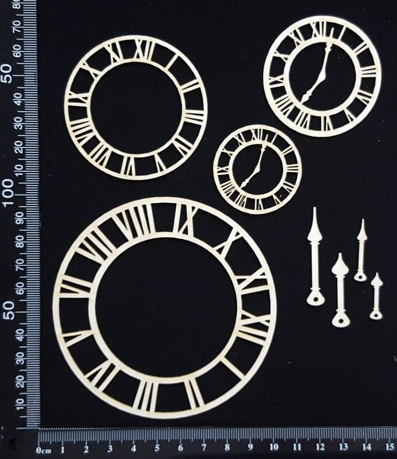 Clocks and Clock Hands Set - White Chipboard