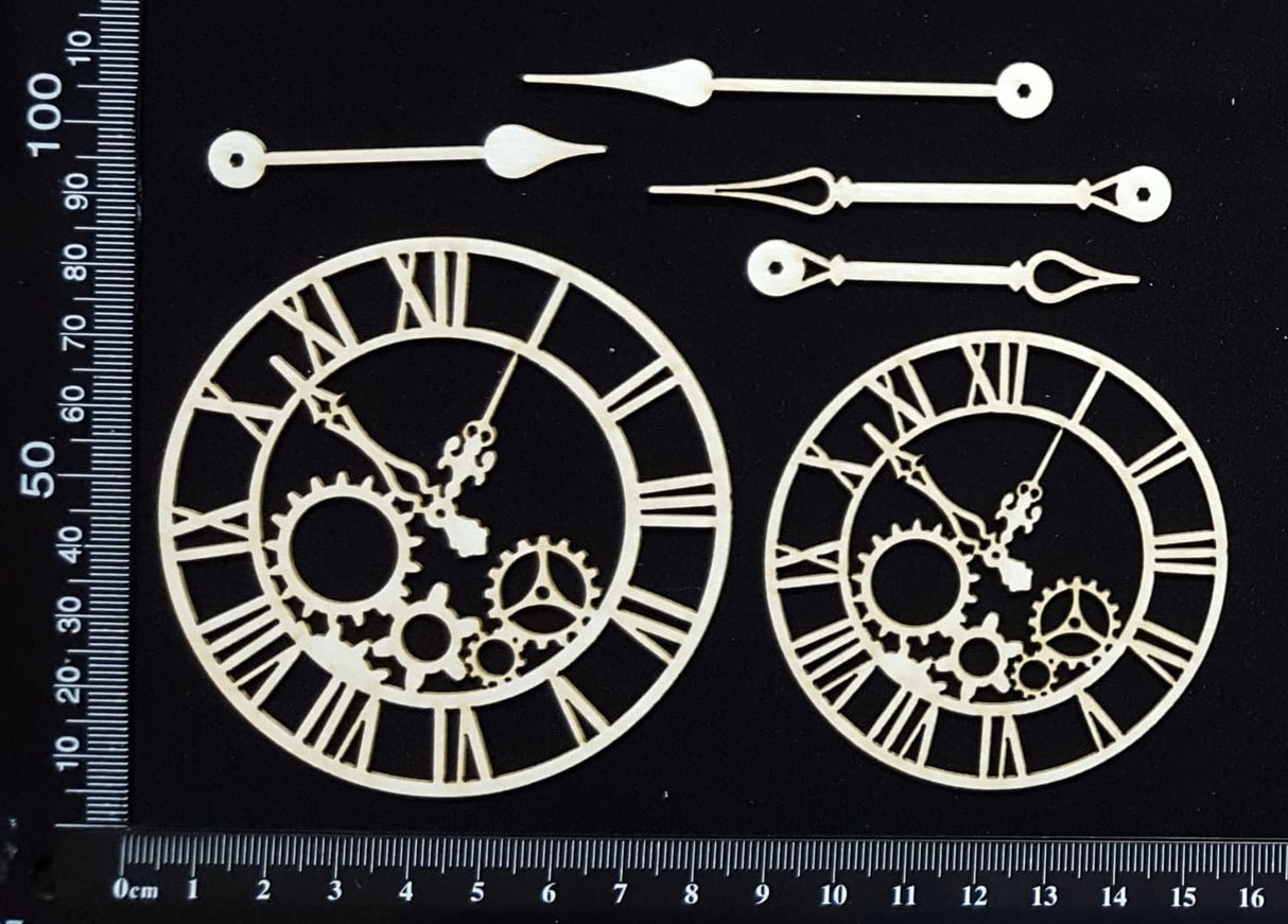Clockwork Clocks Set - B - Small - White Chipboard