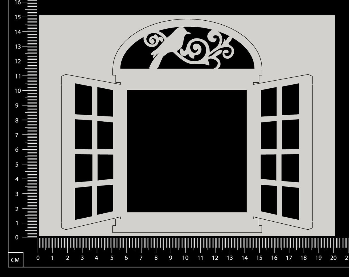 Cottage Window - Bird - Large - White Chipboard