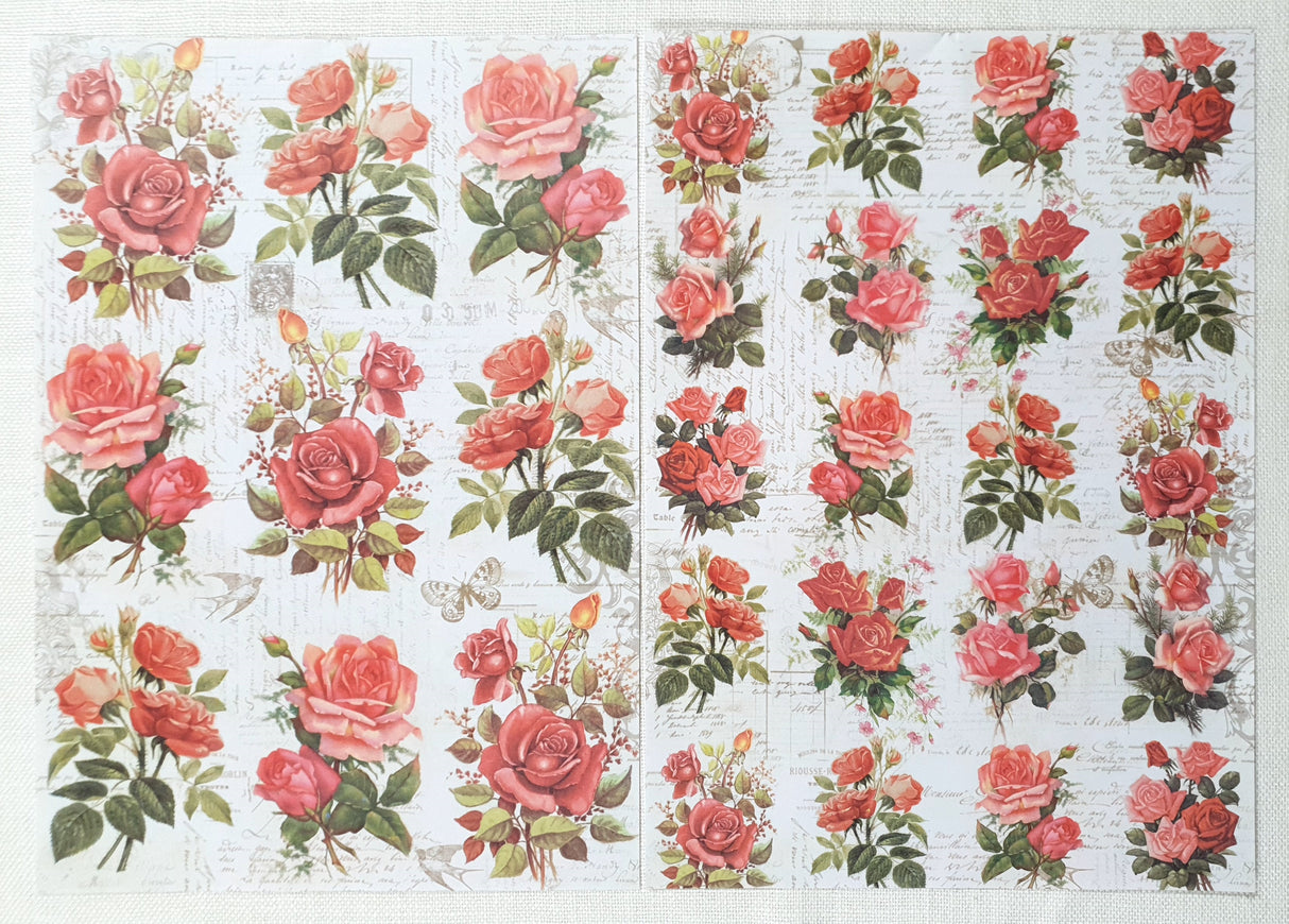 Decoupage Paper - A4 size - 4 sheets - (DP-1002) - Rose Passion / Rosy Tale