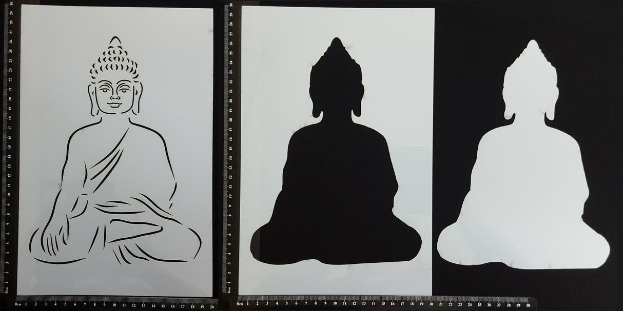Detailed Buddha - Set of 3 pieces - Stencil - 200mm x 300mm