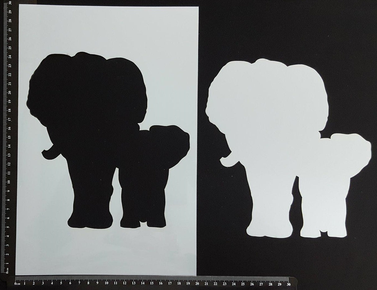 Detailed Elephant Mother and Baby - Set of 3 pieces - Stencil - 200mm x 300mm