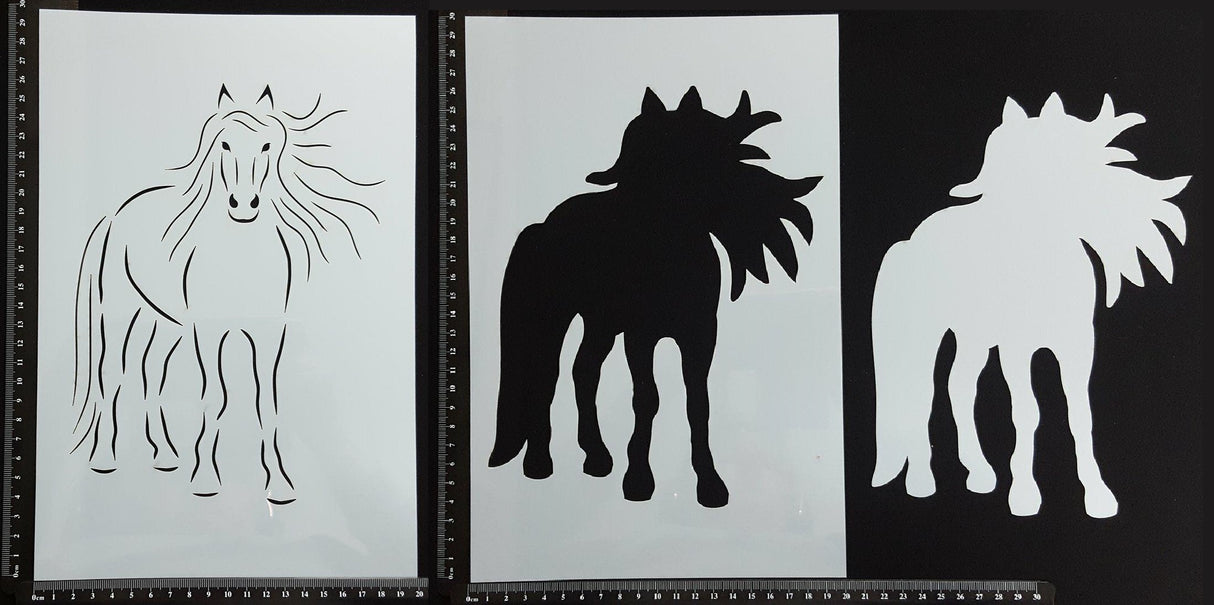 Detailed Horse - Set of 3 pieces - Stencil - 200mm x 300mm