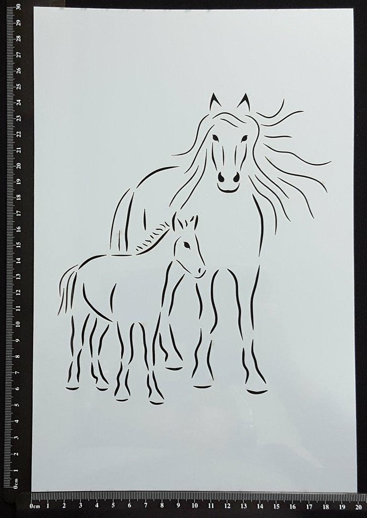 Detailed Horse Mother and Foal - B - Set of 3 pieces - Stencil - 200mm x 300mm