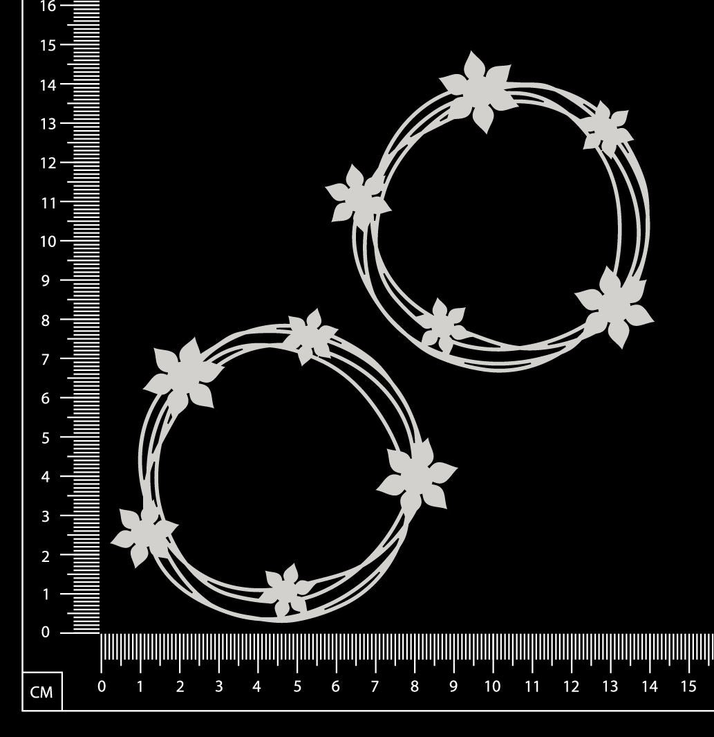 Distressed Circles with Flowers - Small - White Chipboard