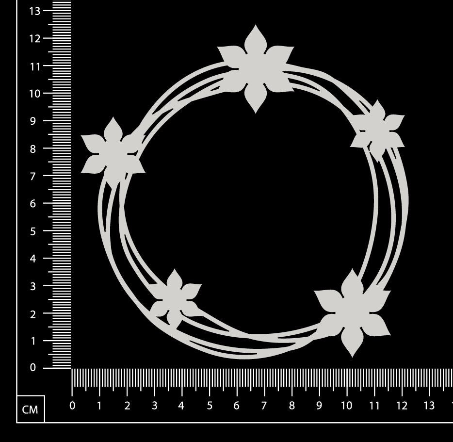 Distressed Circle with Flowers - White Chipboard