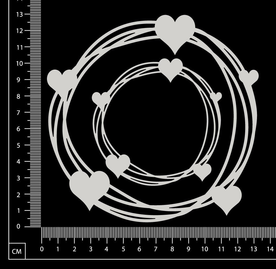 Distressed Circle with Hearts Set - White Chipboard