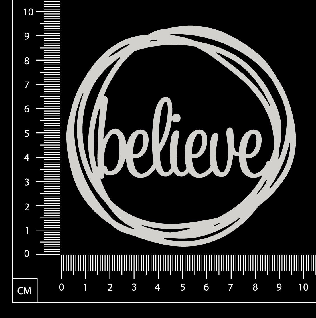 Distressed Word Circle - Believe - White Chipboard