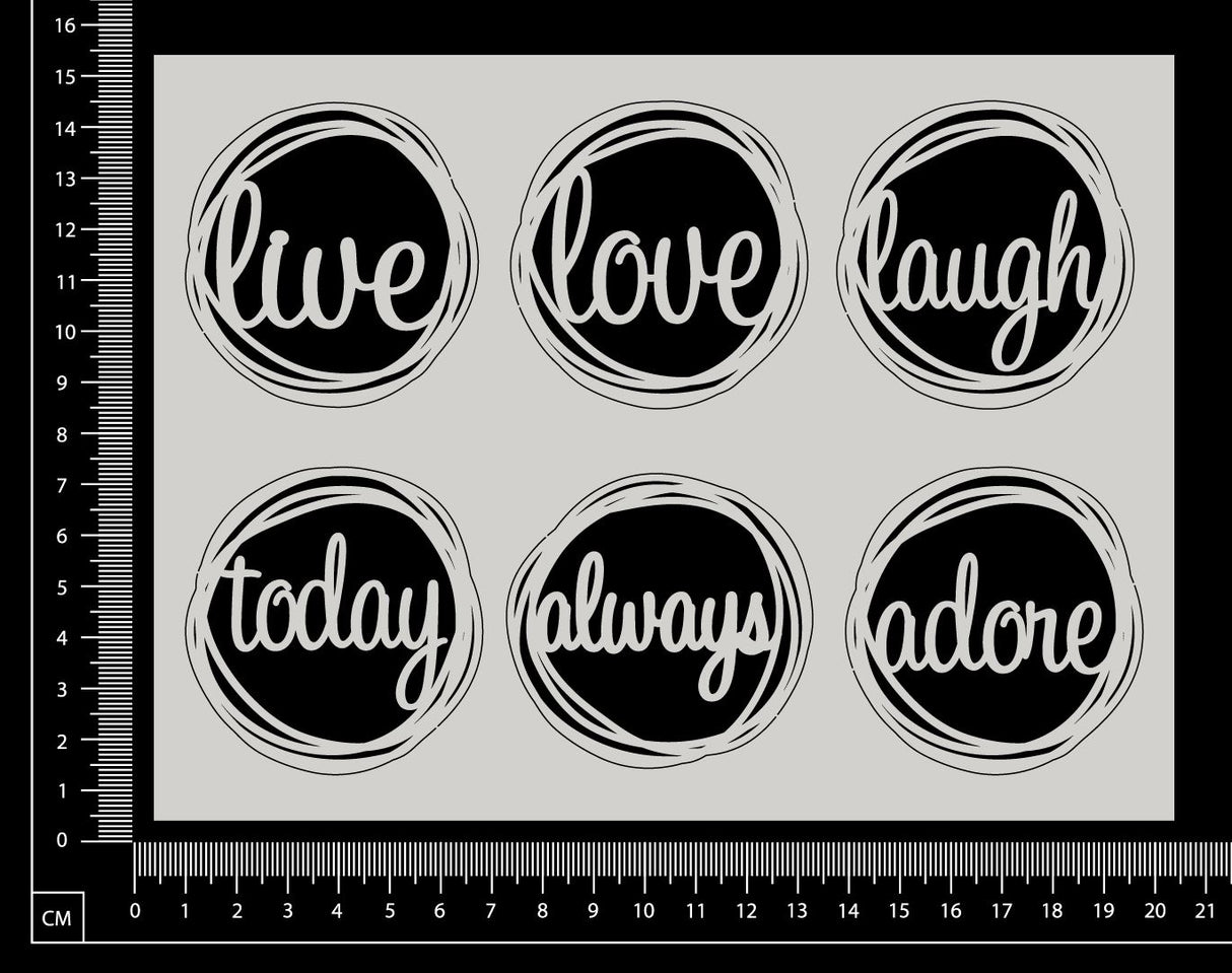 Distressed Word Circles Set - A - Small - White Chipboard