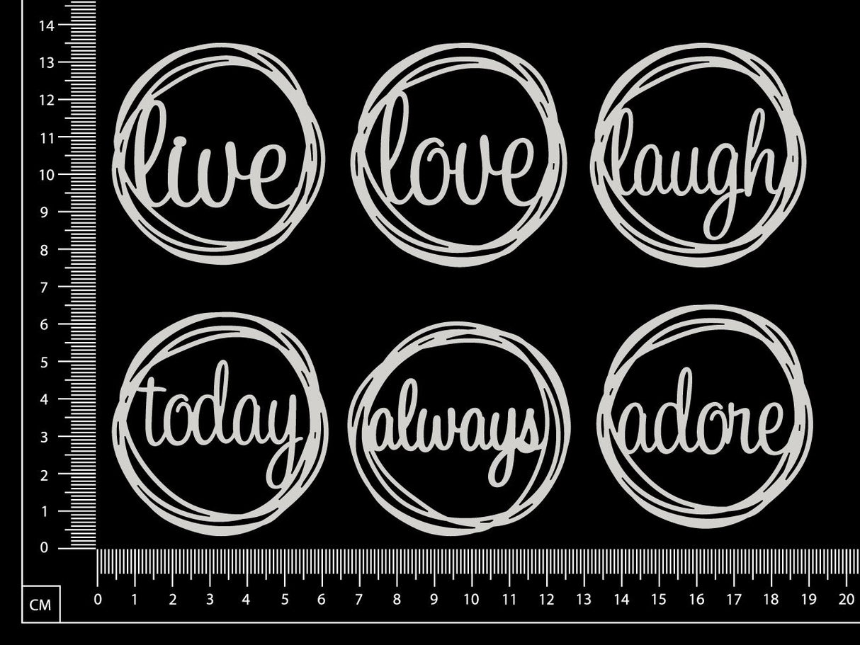 Distressed Word Circles Set - A - Small - White Chipboard