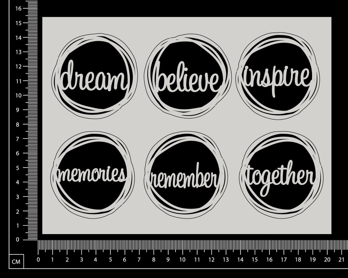 Distressed Word Circles Set - B - Small - White Chipboard