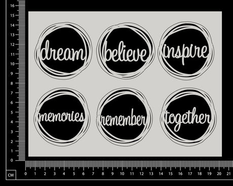 Distressed Word Circles Set - B - Small - White Chipboard