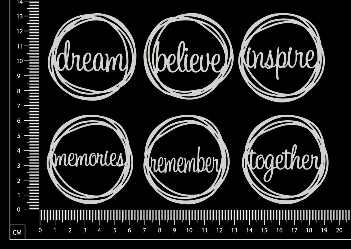 Distressed Word Circles Set - B - Small - White Chipboard