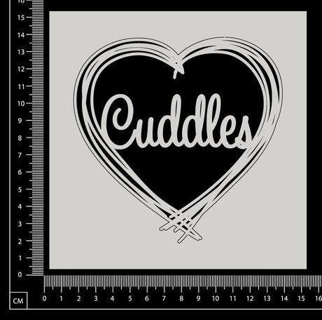 Distressed Word Heart - Cuddles - White Chipboard