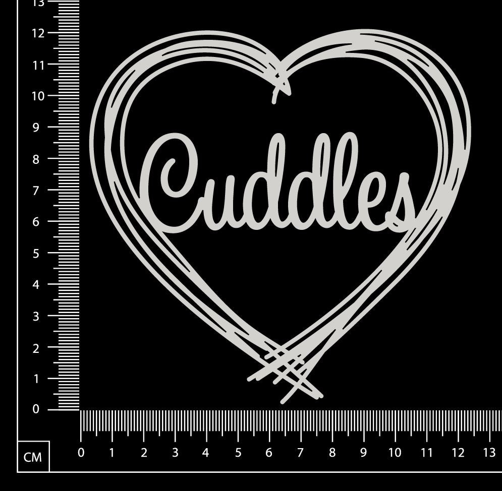 Distressed Word Heart - Cuddles - White Chipboard