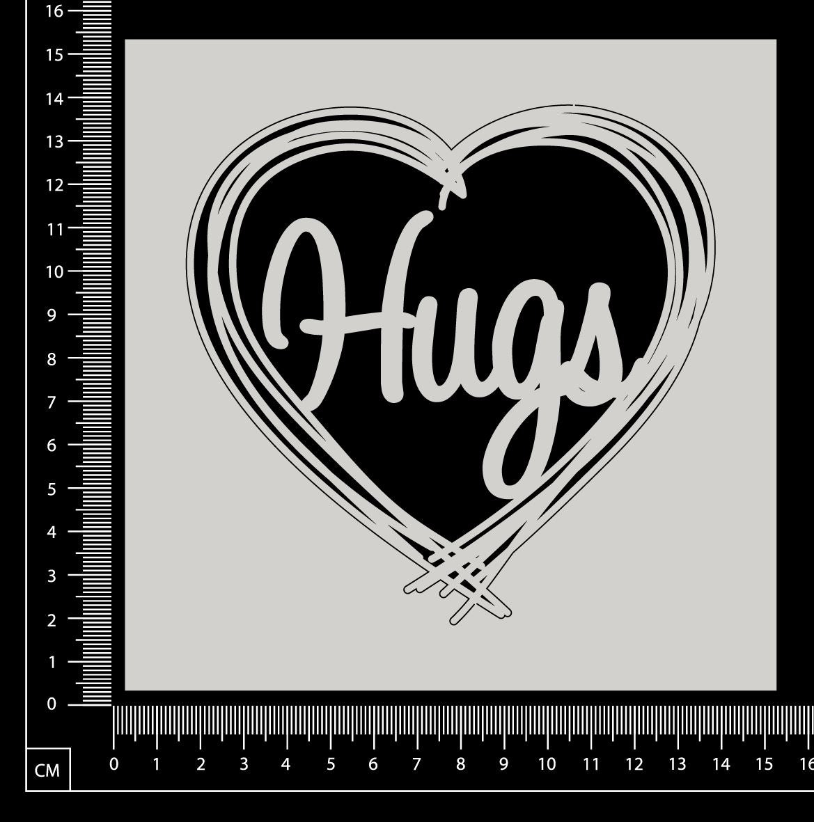 Distressed Word Heart - Hugs - White Chipboard