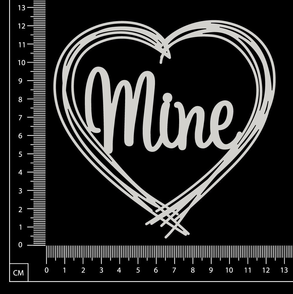 Distressed Word Heart - Mine - White Chipboard