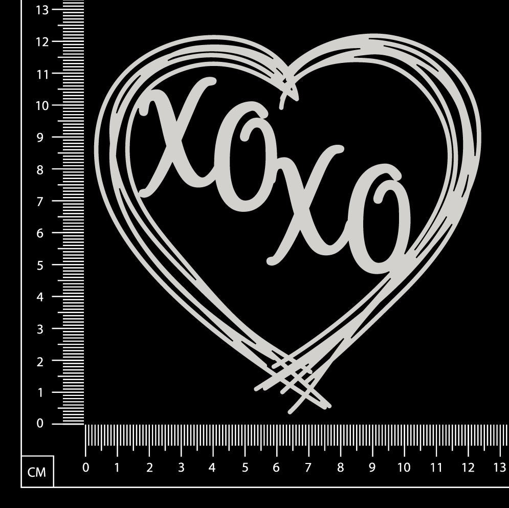 Distressed Word Heart - XOXO - White Chipboard