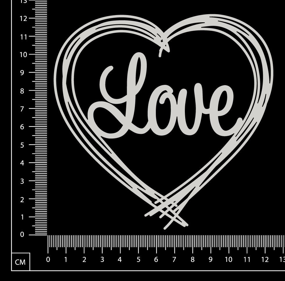 Distressed Word Heart - Love - White Chipboard