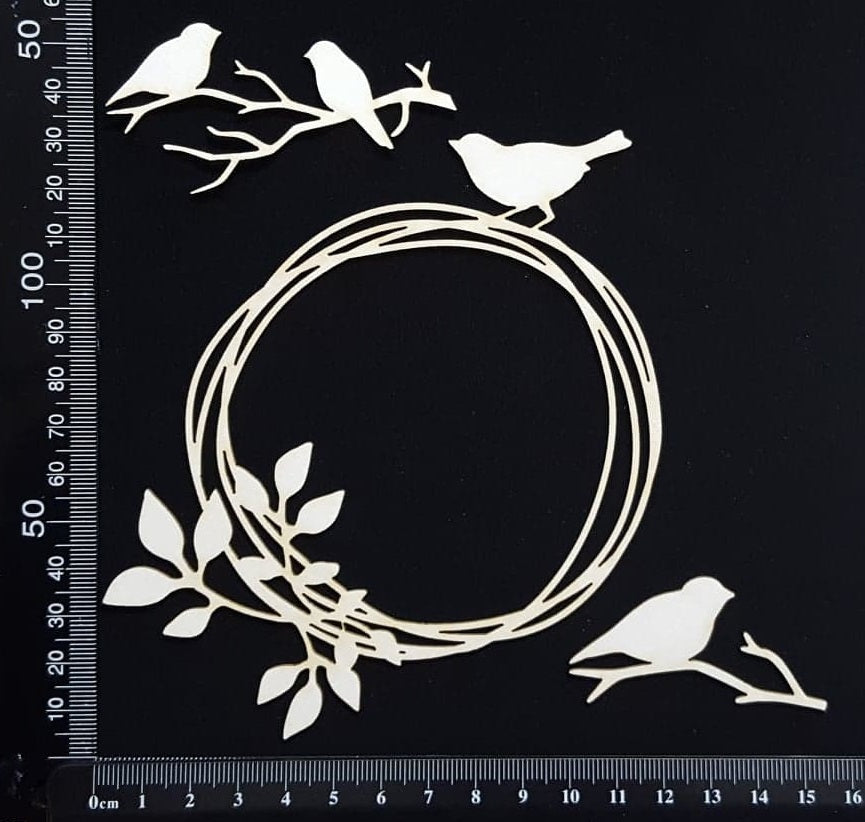 Distressed Bird Frame - B - Small - White Chipboard