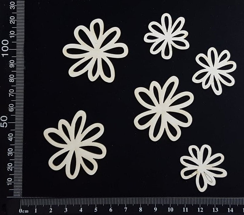 Doodle Flowers Set - B - White Chipboard