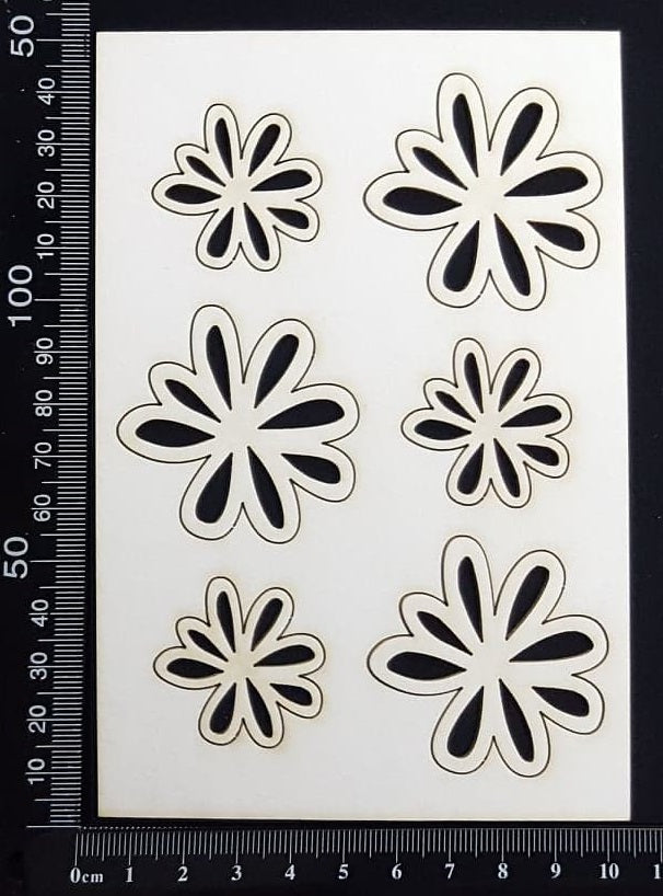 Doodle Flowers Set - B - White Chipboard
