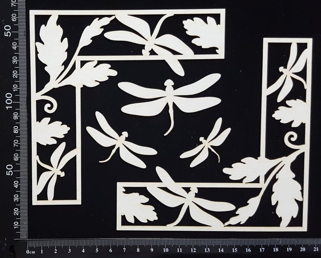 Dragonfly Corner Set - A - White Chipboard