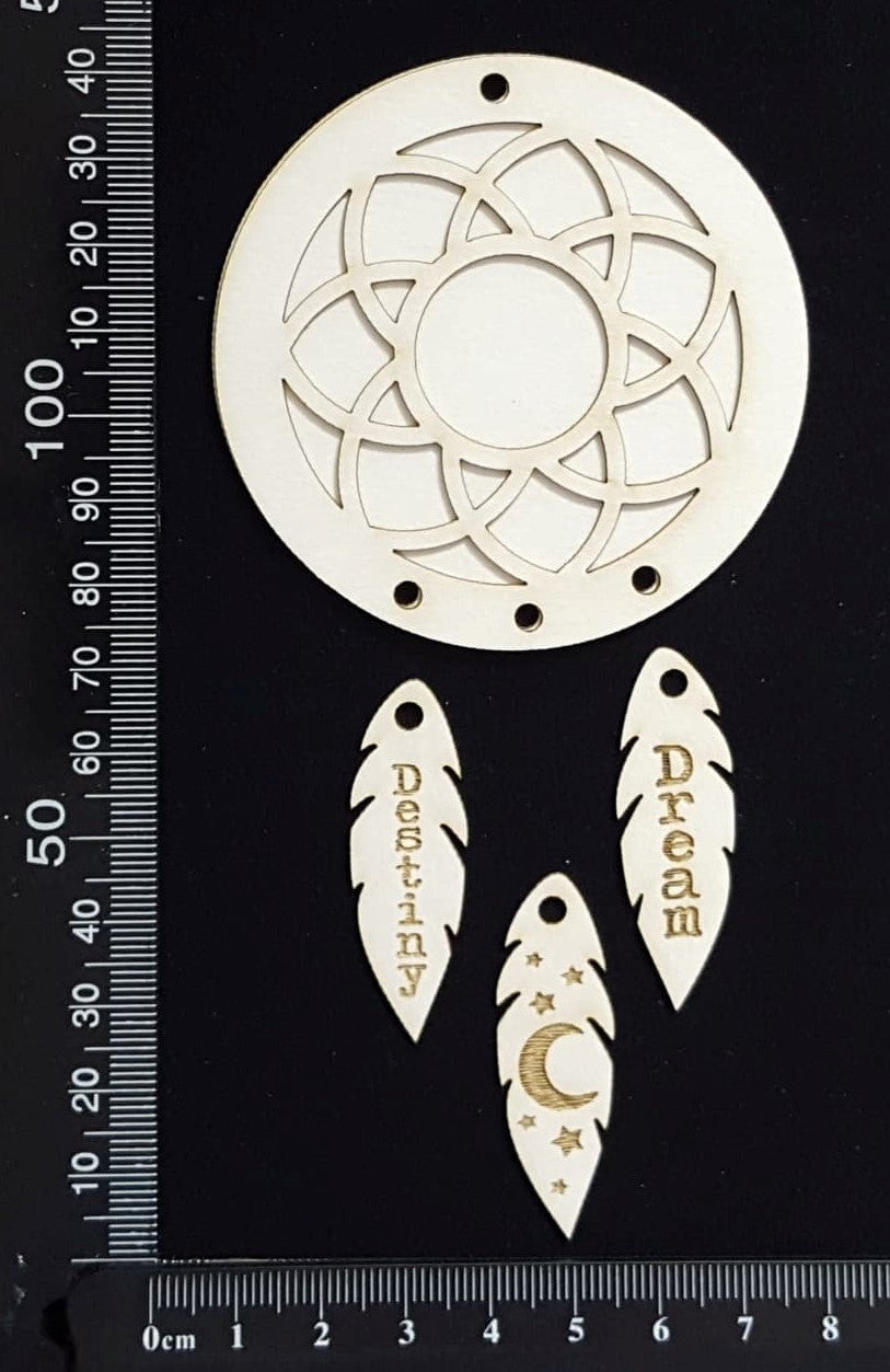 Dreamcatcher with Feather Charms - Layering Set - White Chipboard