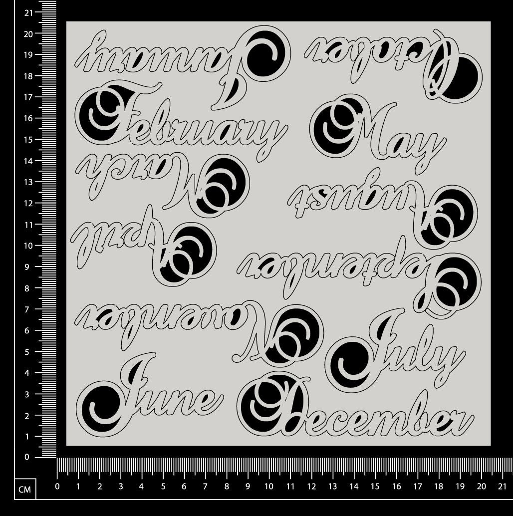 Elegant Word Set - Months Set - A - White Chipboard