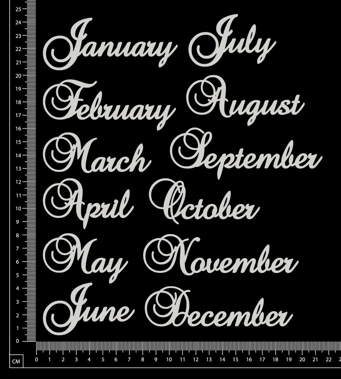 Elegant Word Set - Months Set - A - White Chipboard