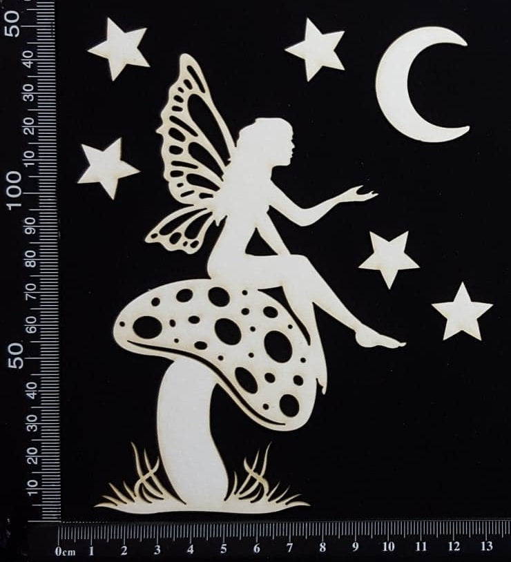 Fairy On A Mushroom Set - B - White Chipboard
